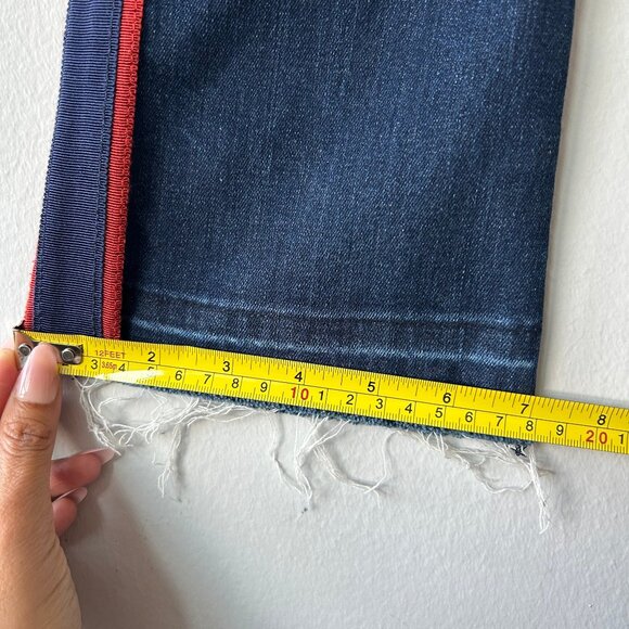 Veronica Beard Carolyn 10” Baby Boot Jeans Midinight w/ Fray Navy Red Size 26 - Picture 8 of 10